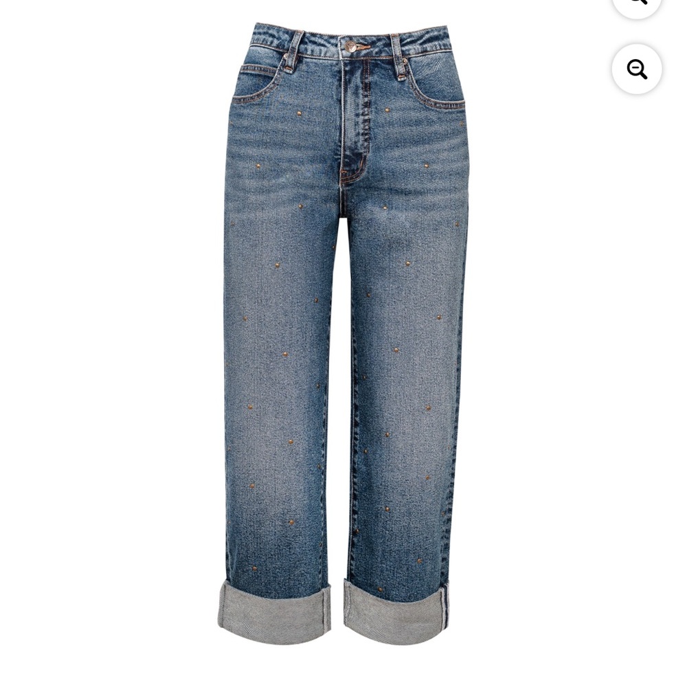 Jessica Simpson Zinnia Studded Wide leg Boyfriend Jeans, 25" Inseam